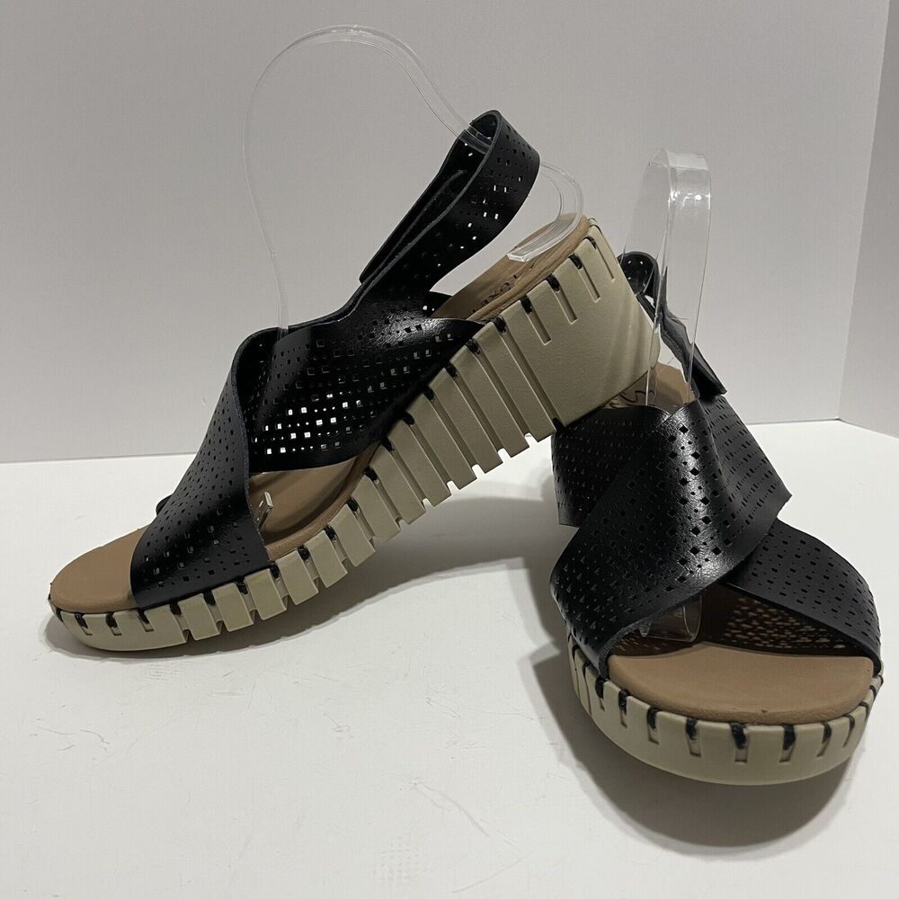 Skechers Luxe Foam PIER AVENUE Wedge Sandal Women’s 11 Black Cross Strap NEW - Picture 2 of 12